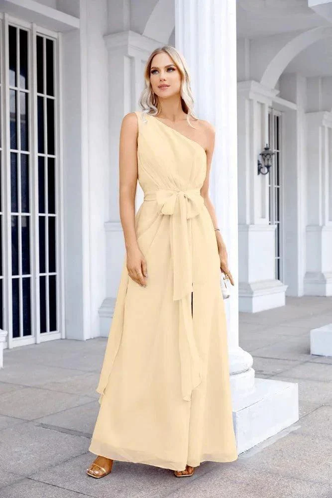 Ladies Chiffon One Shoulder Bridesmaid Evening Dress Wedding Party Evening Dress 28133 - Image 77