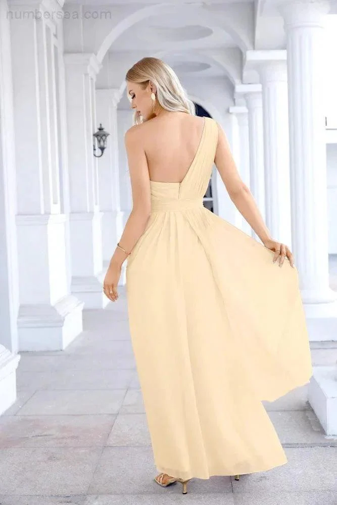 Ladies Chiffon One Shoulder Bridesmaid Evening Dress Wedding Party Evening Dress 28133 - Image 78