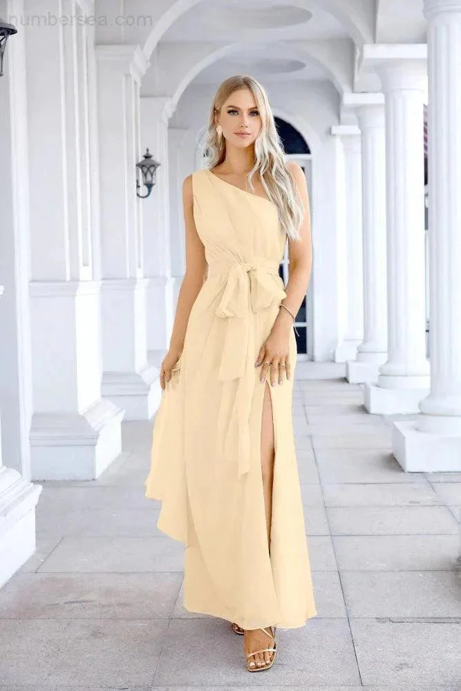 Ladies Chiffon One Shoulder Bridesmaid Evening Dress Wedding Party Evening Dress 28133 - Image 79