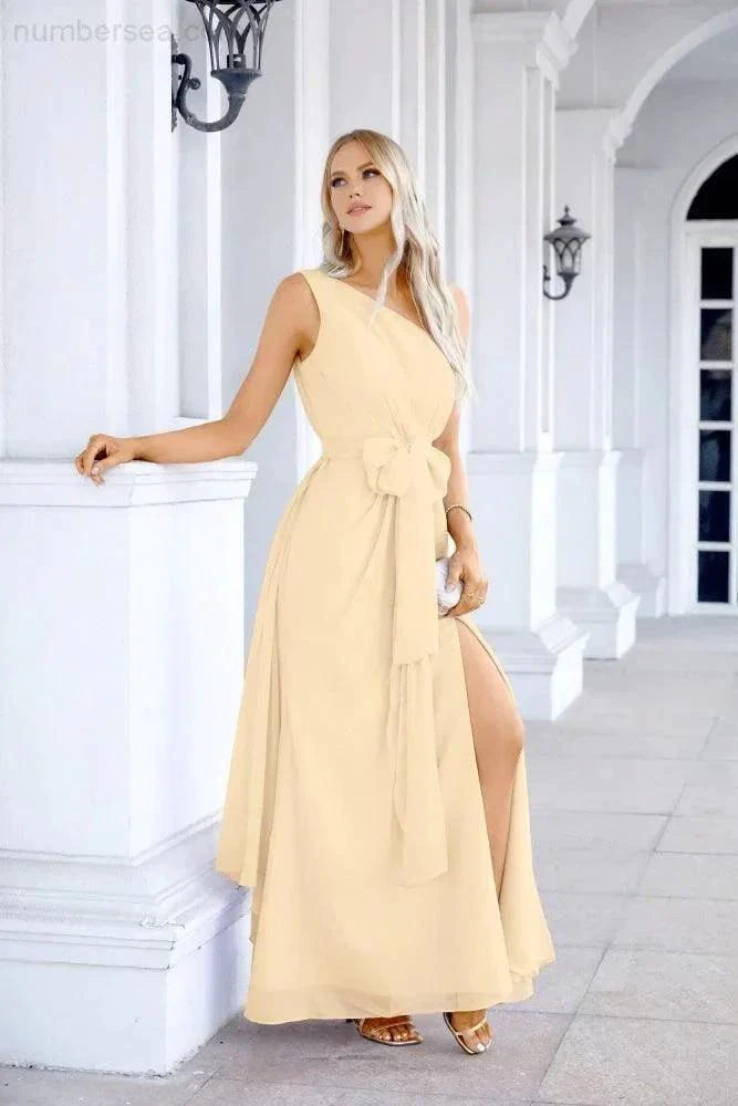 Ladies Chiffon One Shoulder Bridesmaid Evening Dress Wedding Party Evening Dress 28133 - Image 80
