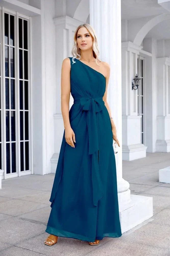 Ladies Chiffon One Shoulder Bridesmaid Evening Dress Wedding Party Evening Dress 28133 - Image 82