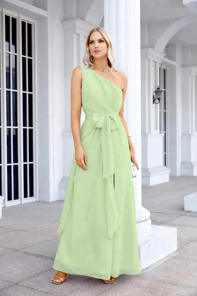 Ladies Chiffon One Shoulder Bridesmaid Evening Dress Wedding Party Evening Dress 28133 - Image 85