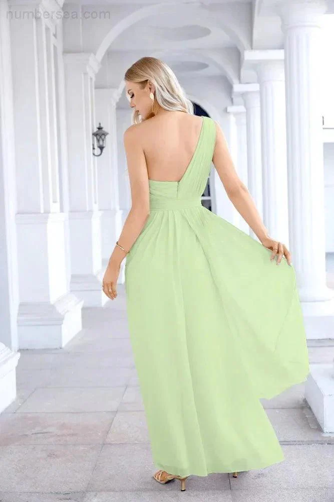 Ladies Chiffon One Shoulder Bridesmaid Evening Dress Wedding Party Evening Dress 28133 - Image 86