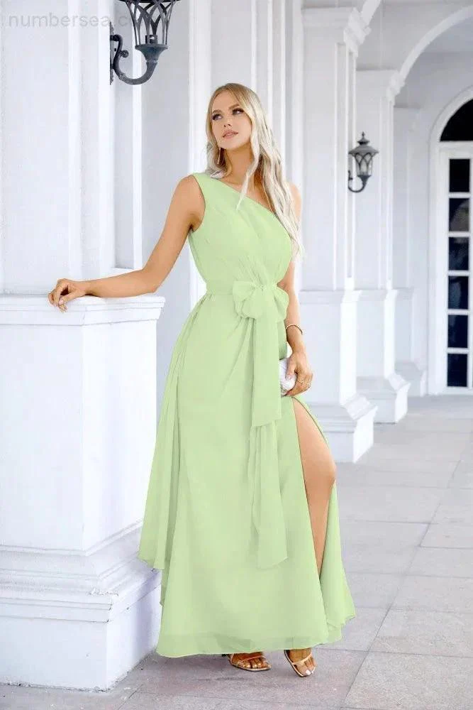 Ladies Chiffon One Shoulder Bridesmaid Evening Dress Wedding Party Evening Dress 28133 - Image 88