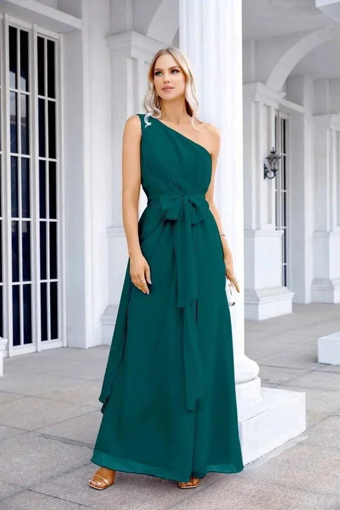 Ladies Chiffon One Shoulder Bridesmaid Evening Dress Wedding Party Evening Dress 28133 - Image 89