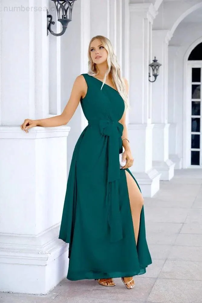 Ladies Chiffon One Shoulder Bridesmaid Evening Dress Wedding Party Evening Dress 28133 - Image 92