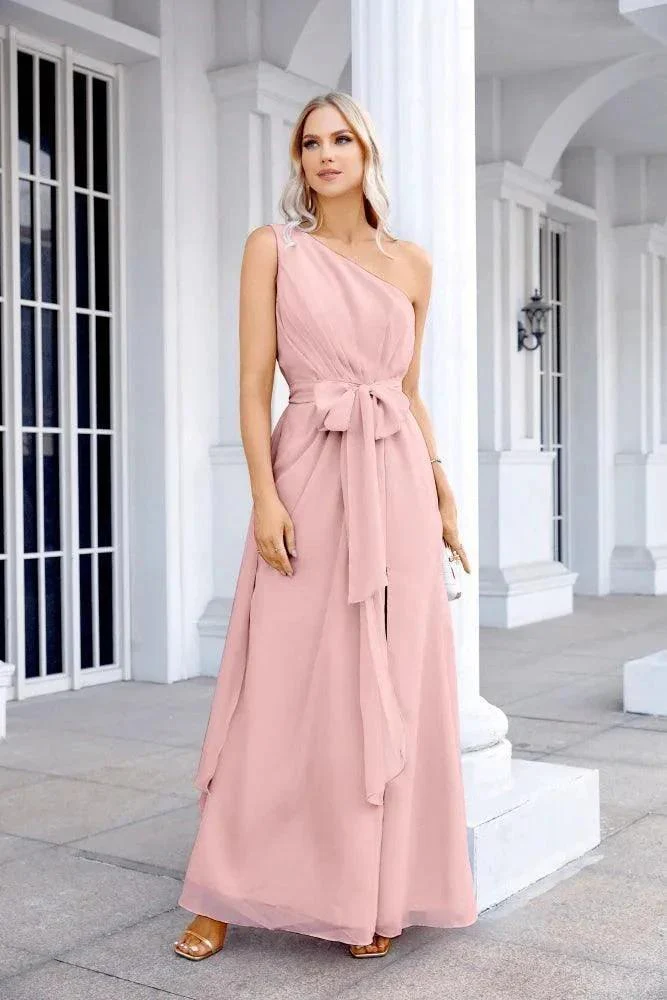 Ladies Chiffon One Shoulder Bridesmaid Evening Dress Wedding Party Evening Dress 28133 - Image 93
