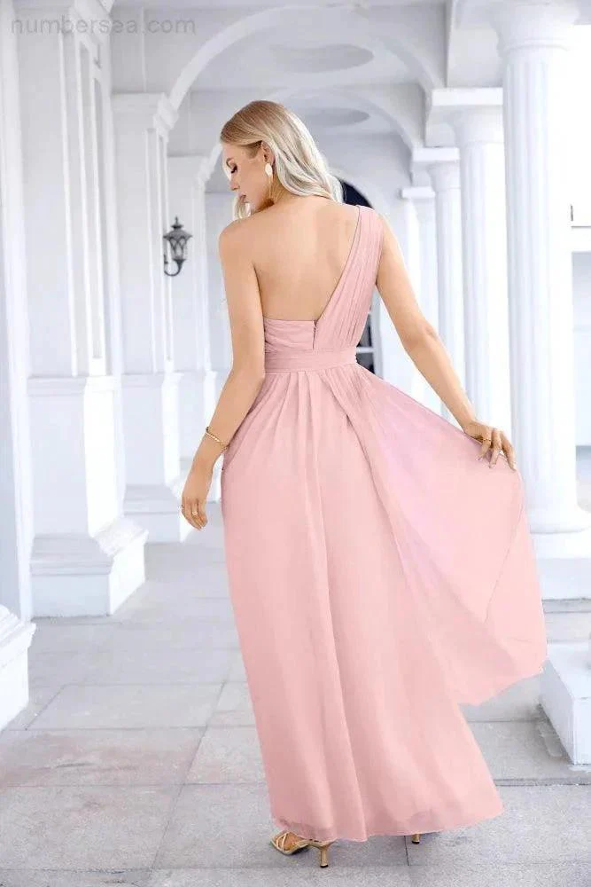 Ladies Chiffon One Shoulder Bridesmaid Evening Dress Wedding Party Evening Dress 28133 - Image 94
