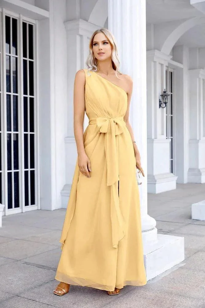 Ladies Chiffon One Shoulder Bridesmaid Evening Dress Wedding Party Evening Dress 28133 - Image 97
