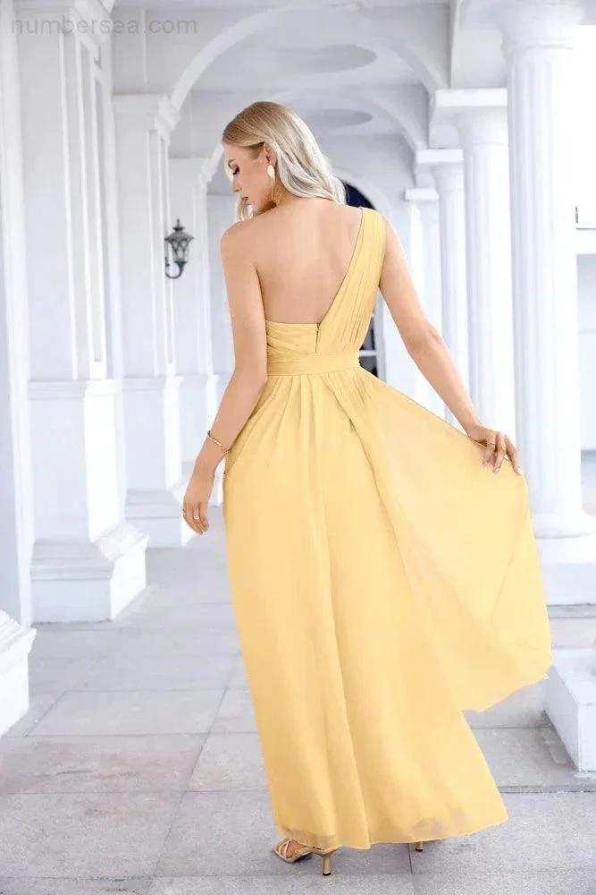 Ladies Chiffon One Shoulder Bridesmaid Evening Dress Wedding Party Evening Dress 28133 - Image 98