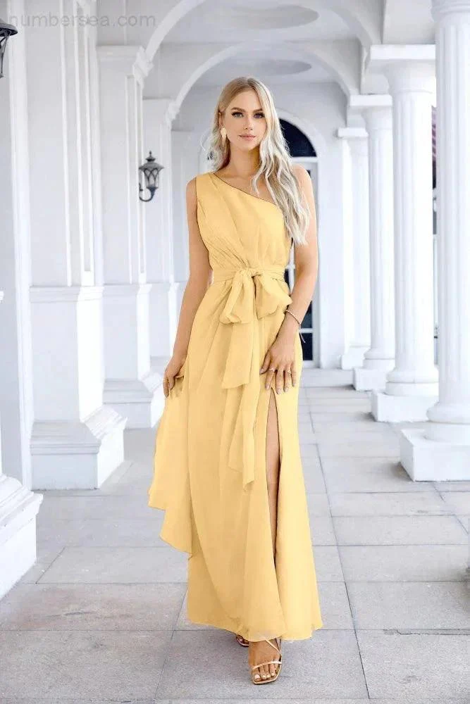 Ladies Chiffon One Shoulder Bridesmaid Evening Dress Wedding Party Evening Dress 28133 - Image 99