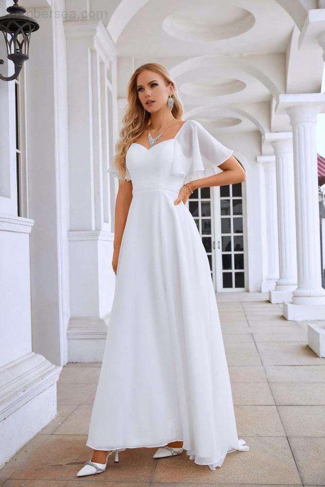 Ladies Chiffon Ruffle Sleeve Front Slit Bridesmaid Evening Dress Prom Wedding Party Evening Dress 28115 - Image 3