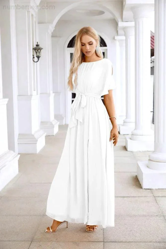 Ladies Chiffon Sleeve Crew Neck Front Slit Floor Length Bridesmaid Evening Dress Wedding Party Evening Dress 28124 - Image 107