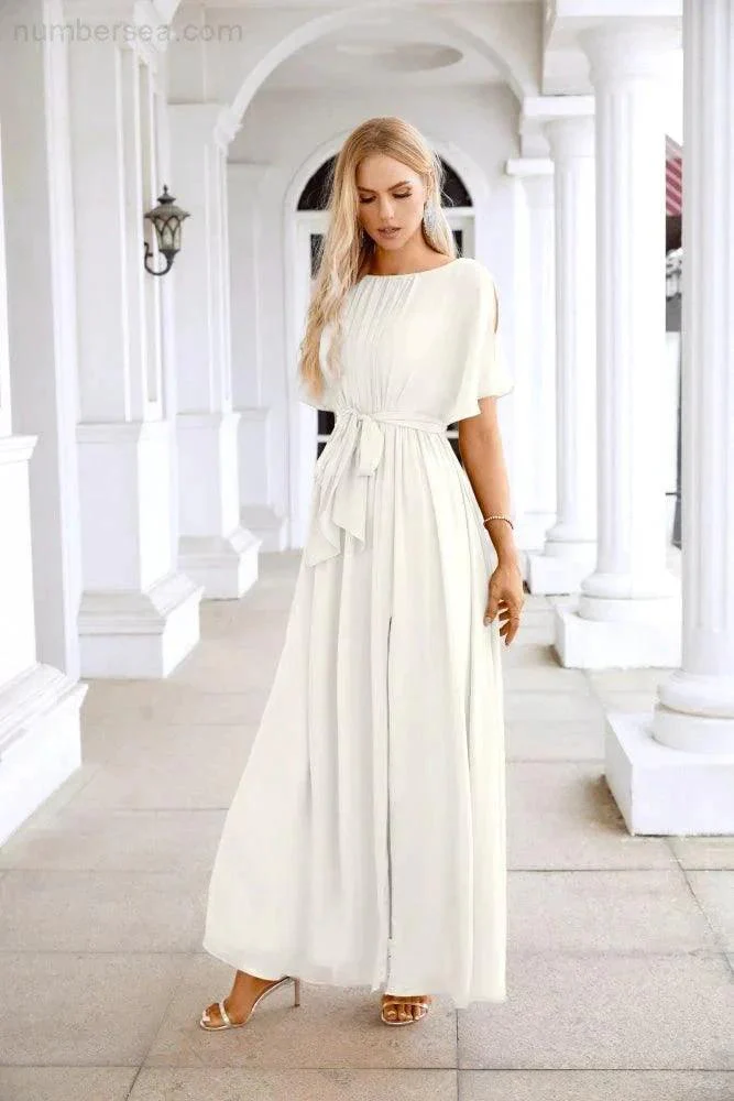 Ladies Chiffon Sleeve Crew Neck Front Slit Floor Length Bridesmaid Evening Dress Wedding Party Evening Dress 28124 - Image 111