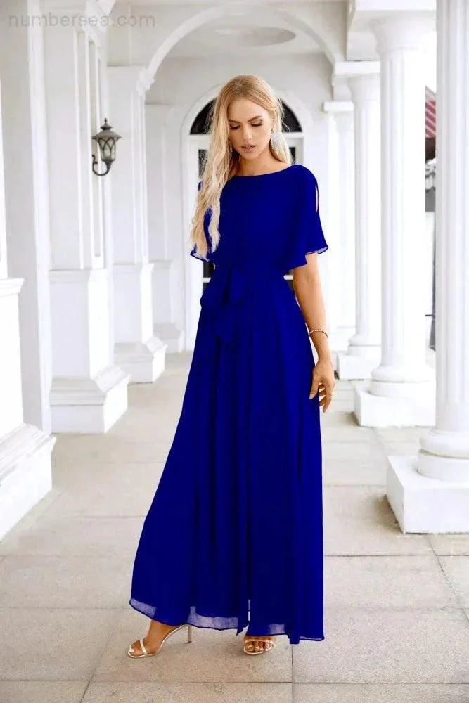 Ladies Chiffon Sleeve Crew Neck Front Slit Floor Length Bridesmaid Evening Dress Wedding Party Evening Dress 28124 - Image 159