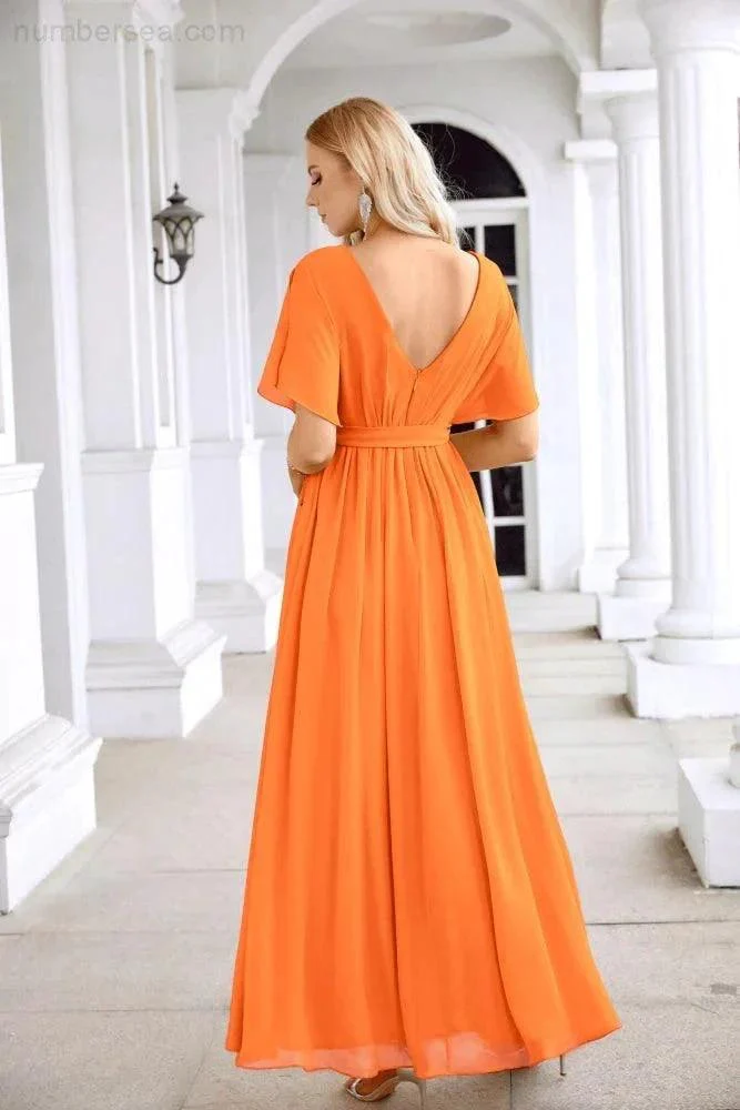 Ladies Chiffon Sleeve Crew Neck Front Slit Floor Length Bridesmaid Evening Dress Wedding Party Evening Dress 28124 - Image 22