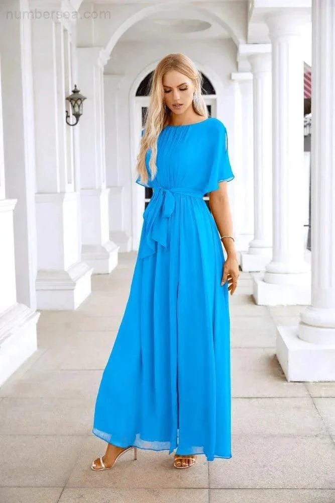 Ladies Chiffon Sleeve Crew Neck Front Slit Floor Length Bridesmaid Evening Dress Wedding Party Evening Dress 28124 - Image 7