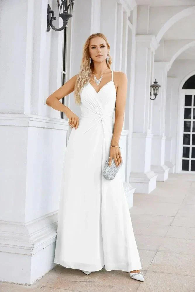 Ladies Chiffon Spaghetti Strap V Neck Front Slit Floor Length Bridesmaid Evening Dress Prom Party Wedding Evening Dress 28116 - Image 105