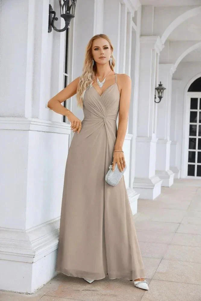 Ladies Chiffon Spaghetti Strap V Neck Front Slit Floor Length Bridesmaid Evening Dress Prom Party Wedding Evening Dress 28116 - Image 149
