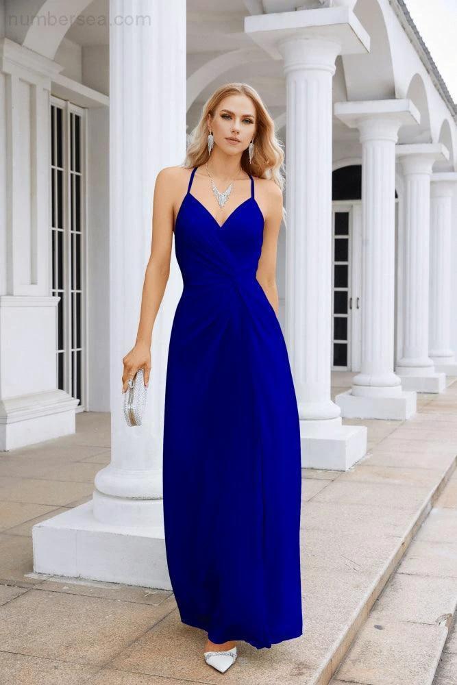 Ladies Chiffon Spaghetti Strap V Neck Front Slit Floor Length Bridesmaid Evening Dress Prom Party Wedding Evening Dress 28116 - Image 160
