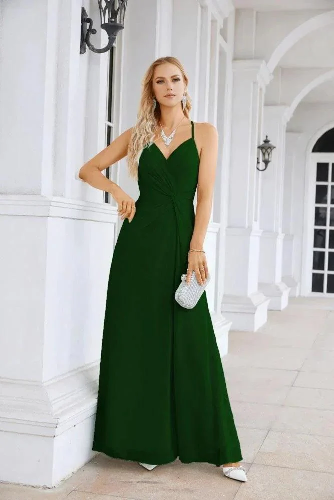Ladies Chiffon Spaghetti Strap V Neck Front Slit Floor Length Bridesmaid Evening Dress Prom Party Wedding Evening Dress 28116 - Image 165