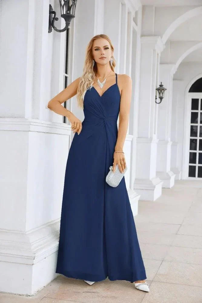 Ladies Chiffon Spaghetti Strap V Neck Front Slit Floor Length Bridesmaid Evening Dress Prom Party Wedding Evening Dress 28116 - Image 177