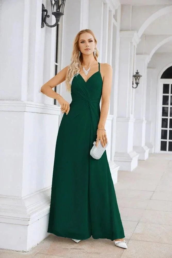 Ladies Chiffon Spaghetti Strap V Neck Front Slit Floor Length Bridesmaid Evening Dress Prom Party Wedding Evening Dress 28116 - Image 181