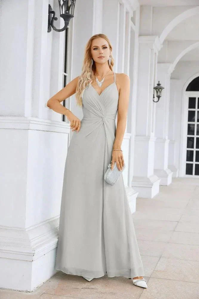 Ladies Chiffon Spaghetti Strap V Neck Front Slit Floor Length Bridesmaid Evening Dress Prom Party Wedding Evening Dress 28116 - Image 201