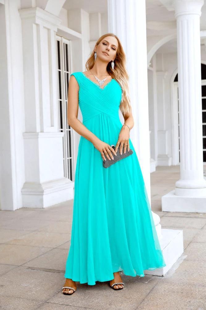 Ladies Chiffon V Neck Sleeveless Floor Length Bridesmaid Evening Dress Wedding Party Evening Dress 28126 - Image 101