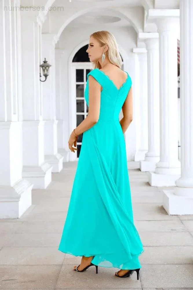 Ladies Chiffon V Neck Sleeveless Floor Length Bridesmaid Evening Dress Wedding Party Evening Dress 28126 - Image 102