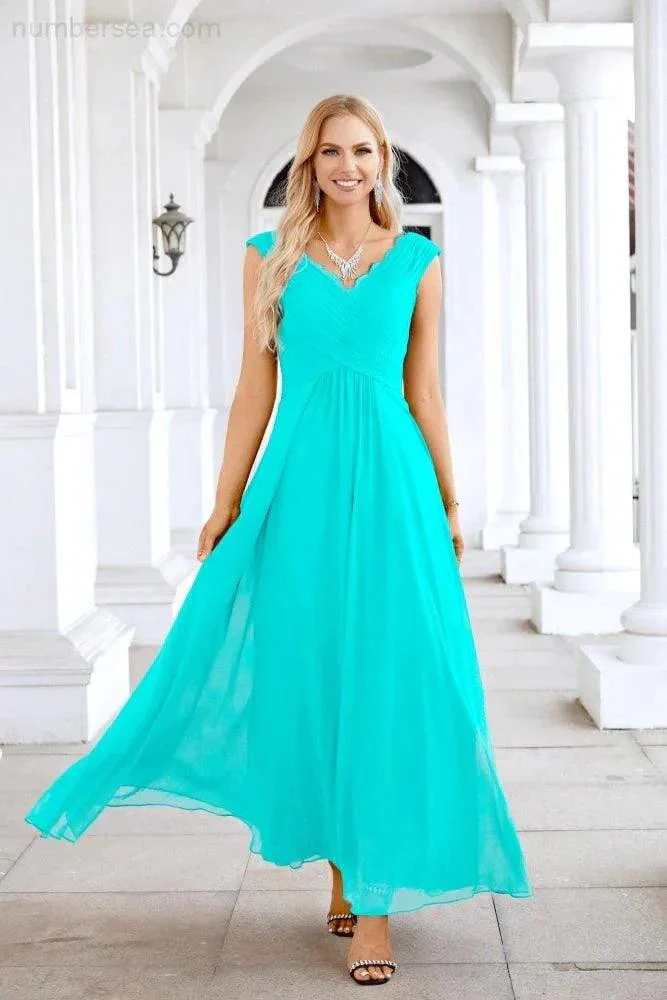 Ladies Chiffon V Neck Sleeveless Floor Length Bridesmaid Evening Dress Wedding Party Evening Dress 28126 - Image 103