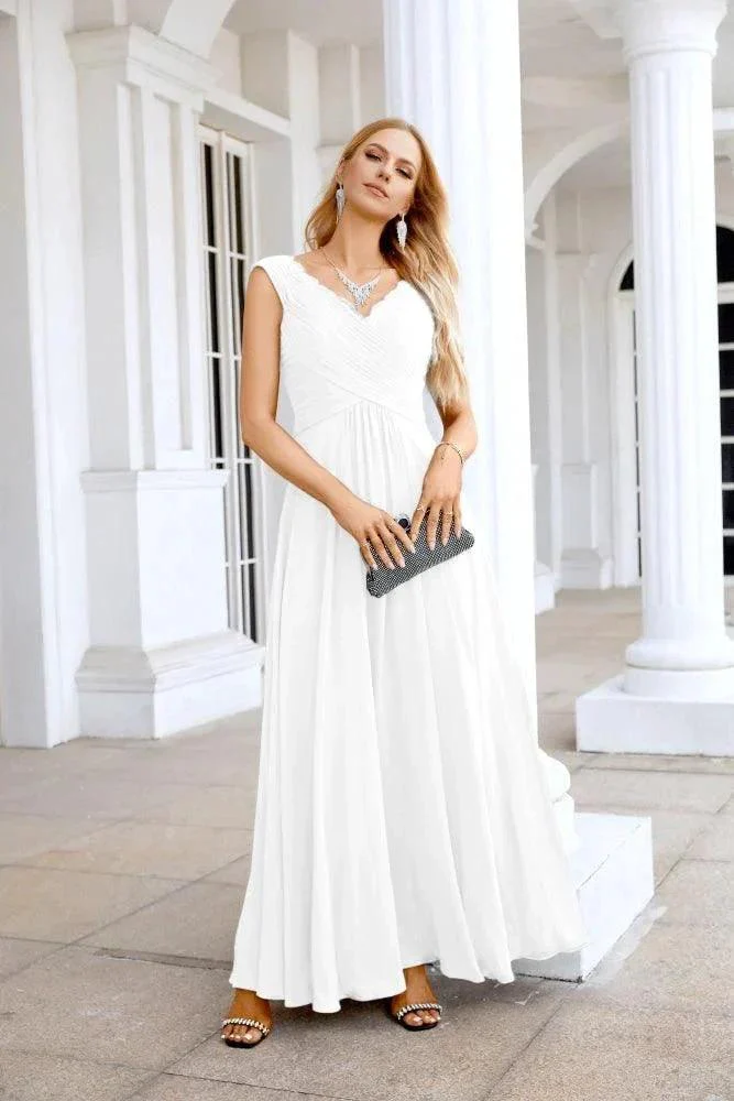 Ladies Chiffon V Neck Sleeveless Floor Length Bridesmaid Evening Dress Wedding Party Evening Dress 28126 - Image 105