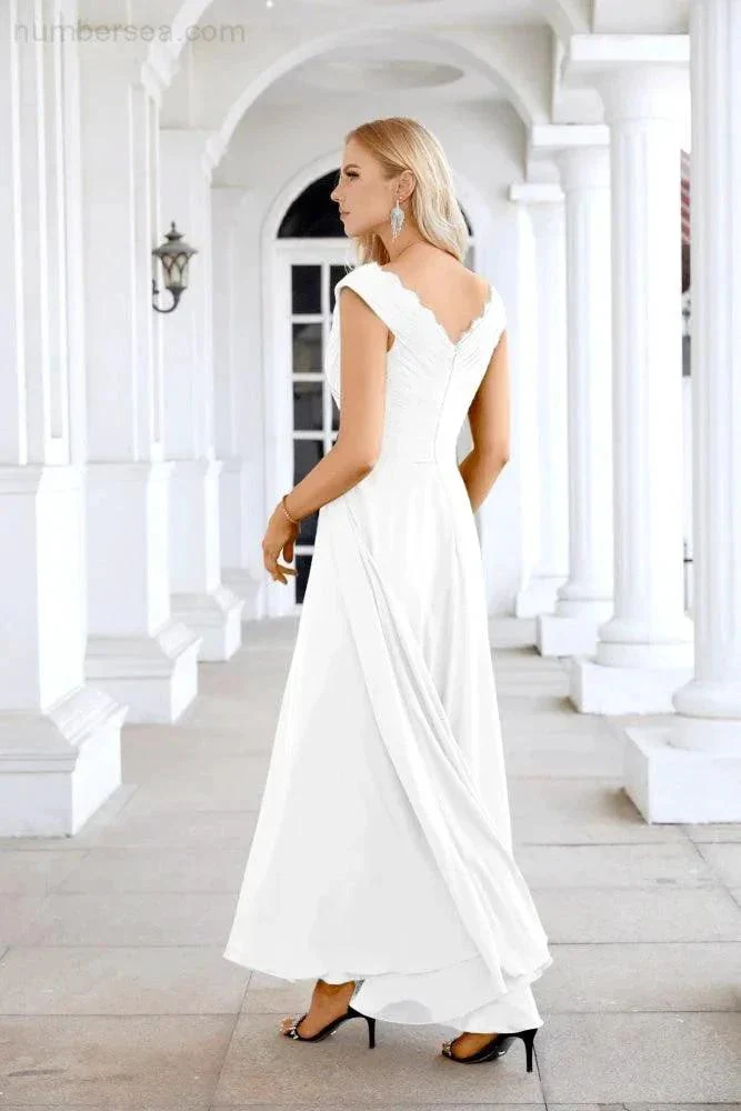 Ladies Chiffon V Neck Sleeveless Floor Length Bridesmaid Evening Dress Wedding Party Evening Dress 28126 - Image 106