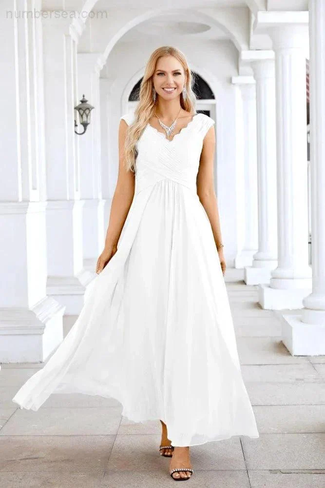 Ladies Chiffon V Neck Sleeveless Floor Length Bridesmaid Evening Dress Wedding Party Evening Dress 28126 - Image 107
