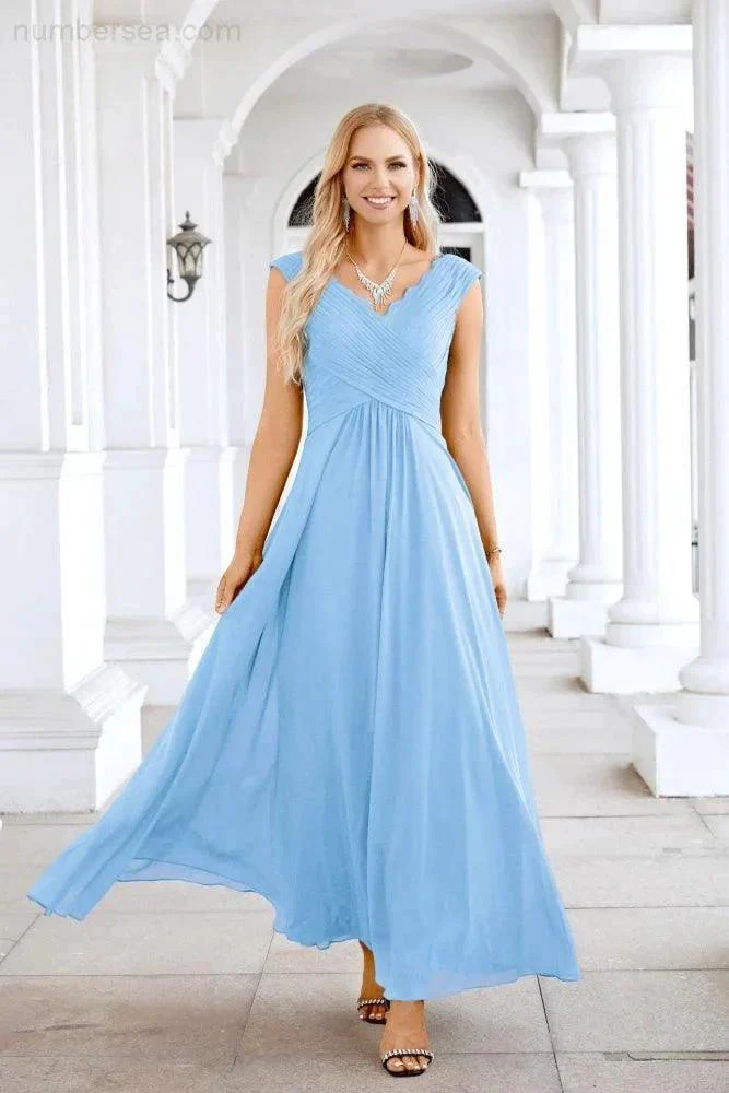 Ladies Chiffon V Neck Sleeveless Floor Length Bridesmaid Evening Dress Wedding Party Evening Dress 28126 - Image 11