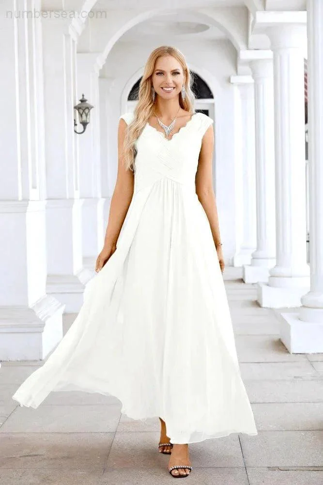 Ladies Chiffon V Neck Sleeveless Floor Length Bridesmaid Evening Dress Wedding Party Evening Dress 28126 - Image 111