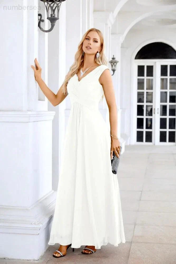Ladies Chiffon V Neck Sleeveless Floor Length Bridesmaid Evening Dress Wedding Party Evening Dress 28126 - Image 112
