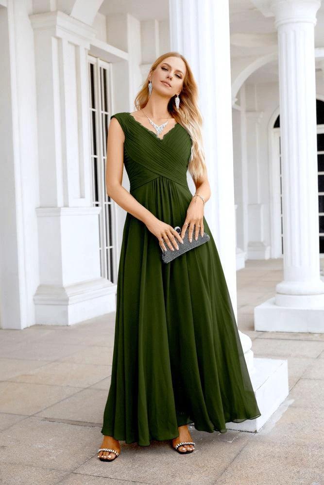 Ladies Chiffon V Neck Sleeveless Floor Length Bridesmaid Evening Dress Wedding Party Evening Dress 28126 - Image 113