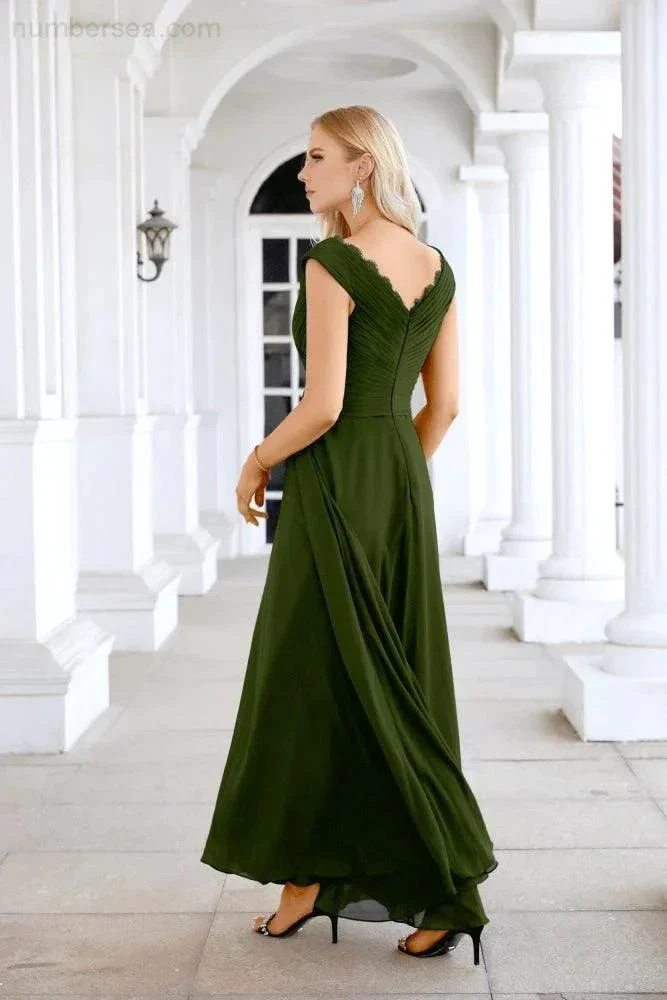 Ladies Chiffon V Neck Sleeveless Floor Length Bridesmaid Evening Dress Wedding Party Evening Dress 28126 - Image 114