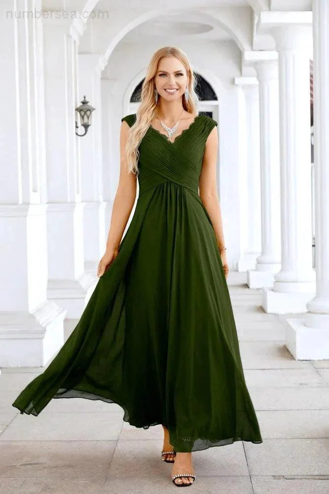 Ladies Chiffon V Neck Sleeveless Floor Length Bridesmaid Evening Dress Wedding Party Evening Dress 28126 - Image 115