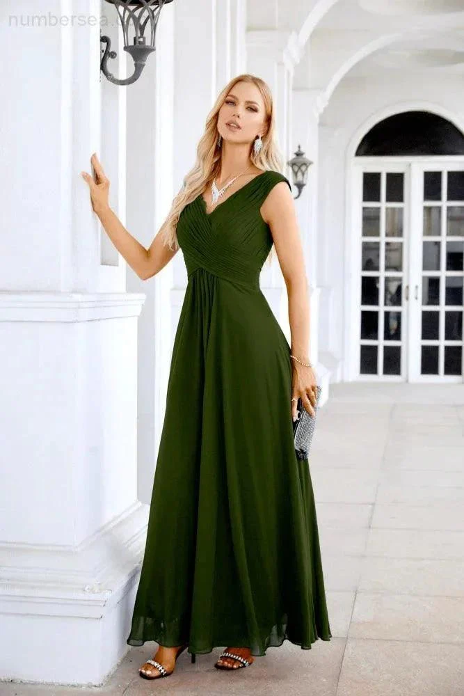 Ladies Chiffon V Neck Sleeveless Floor Length Bridesmaid Evening Dress Wedding Party Evening Dress 28126 - Image 116