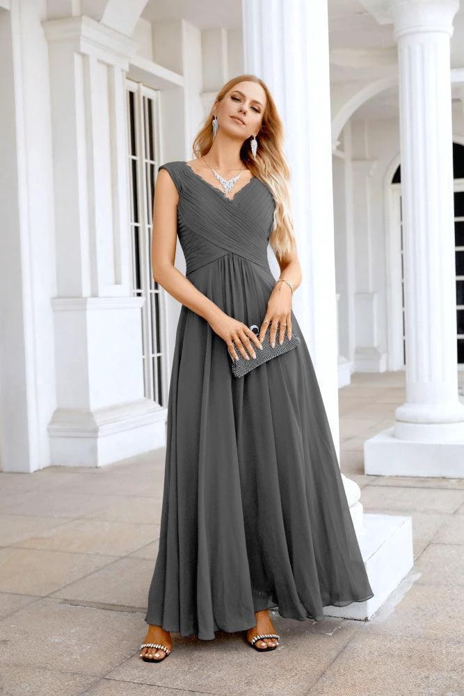 Ladies Chiffon V Neck Sleeveless Floor Length Bridesmaid Evening Dress Wedding Party Evening Dress 28126 - Image 117