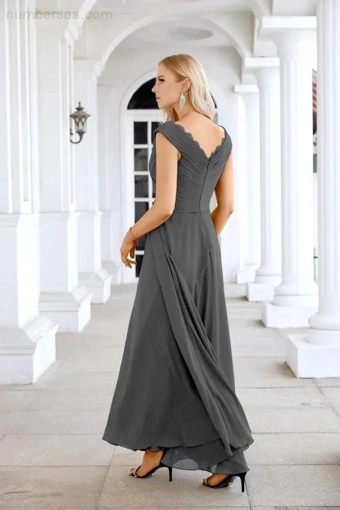 Ladies Chiffon V Neck Sleeveless Floor Length Bridesmaid Evening Dress Wedding Party Evening Dress 28126 - Image 118