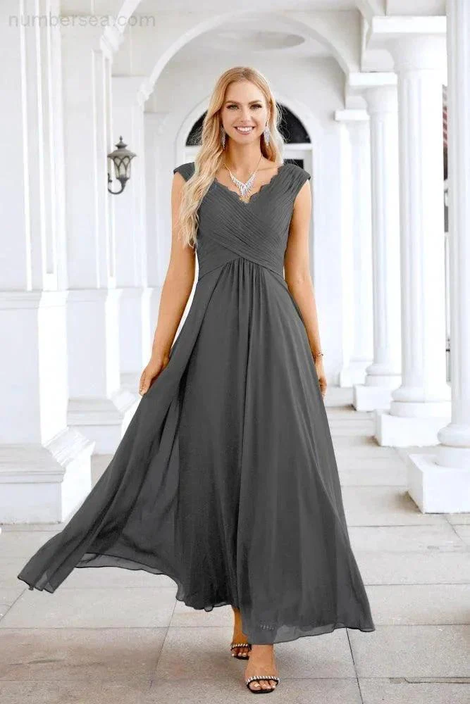 Ladies Chiffon V Neck Sleeveless Floor Length Bridesmaid Evening Dress Wedding Party Evening Dress 28126 - Image 119