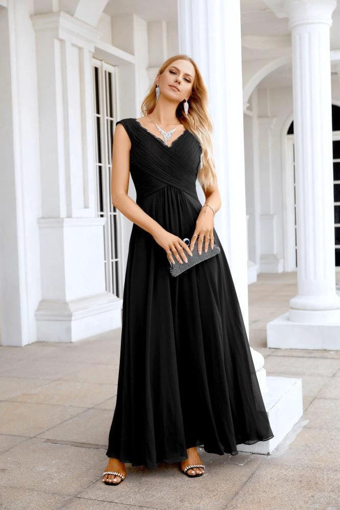 Ladies Chiffon V Neck Sleeveless Floor Length Bridesmaid Evening Dress Wedding Party Evening Dress 28126 - Image 121