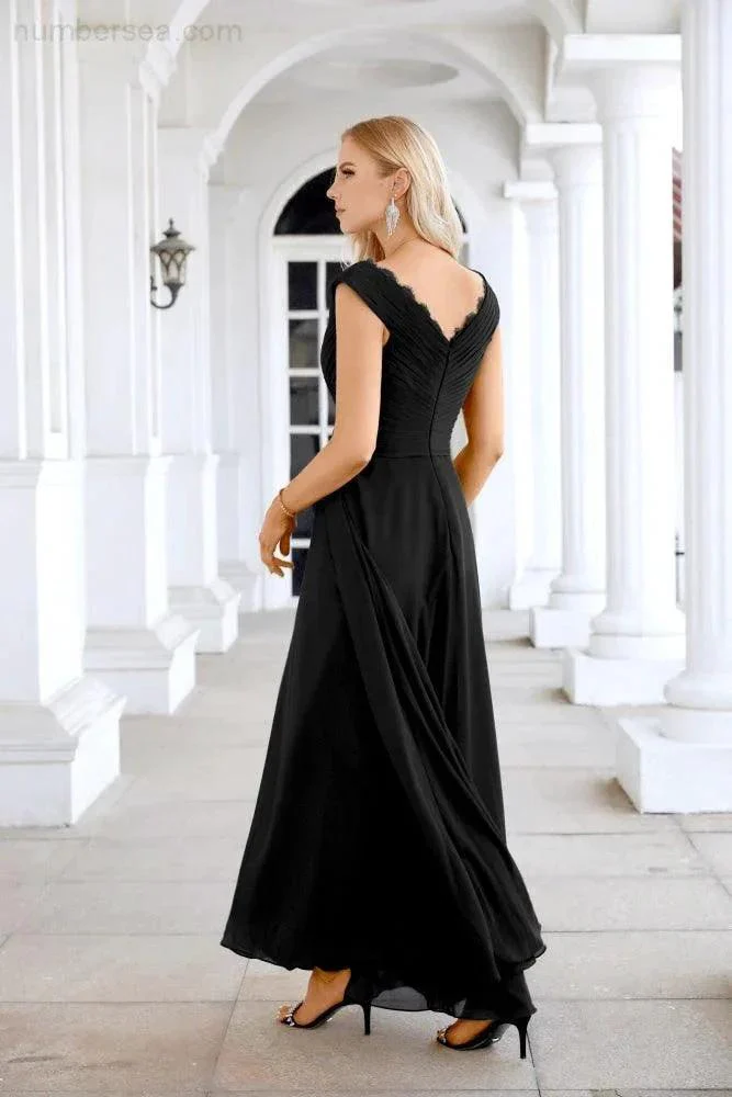 Ladies Chiffon V Neck Sleeveless Floor Length Bridesmaid Evening Dress Wedding Party Evening Dress 28126 - Image 122