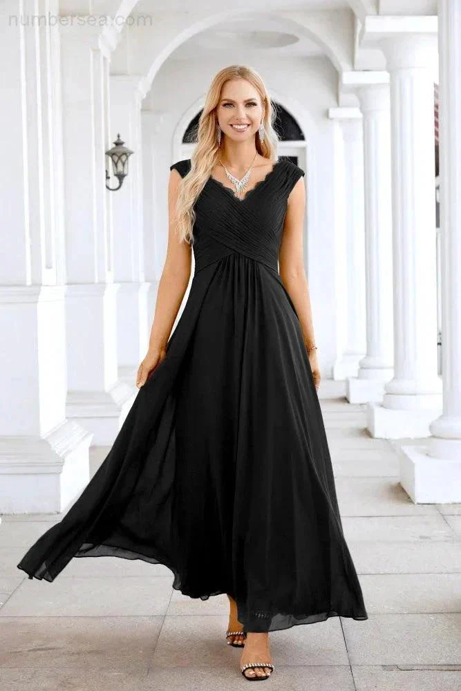 Ladies Chiffon V Neck Sleeveless Floor Length Bridesmaid Evening Dress Wedding Party Evening Dress 28126 - Image 123