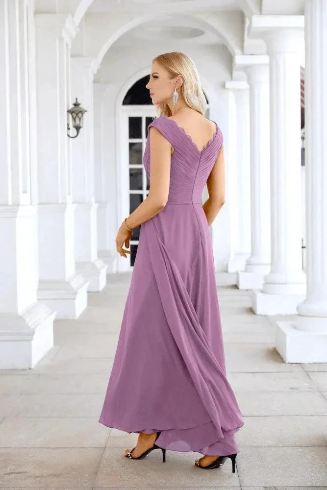 Ladies Chiffon V Neck Sleeveless Floor Length Bridesmaid Evening Dress Wedding Party Evening Dress 28126 - Image 126