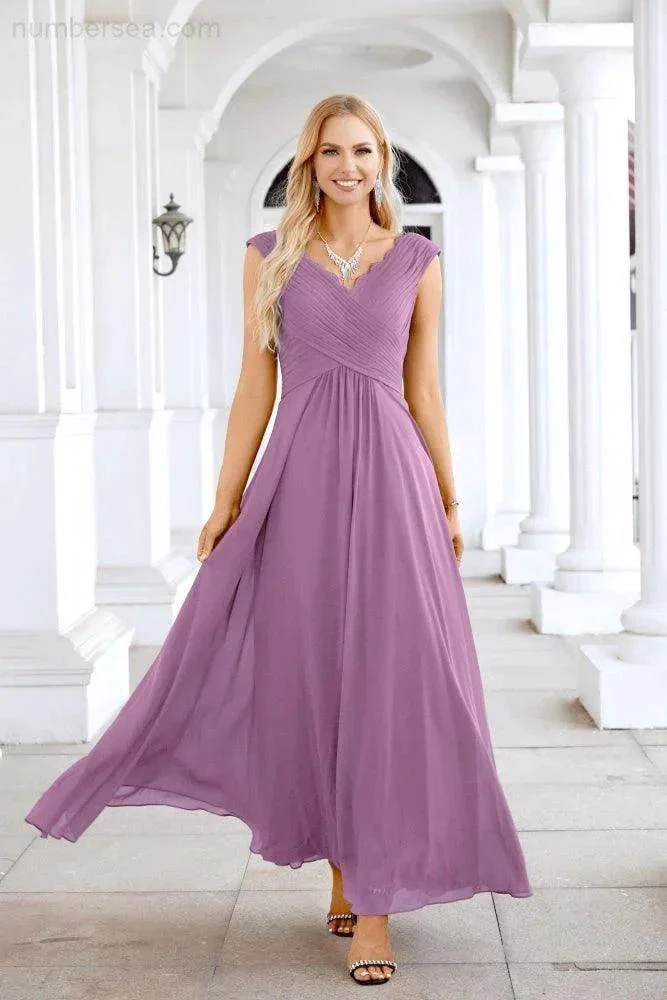 Ladies Chiffon V Neck Sleeveless Floor Length Bridesmaid Evening Dress Wedding Party Evening Dress 28126 - Image 127