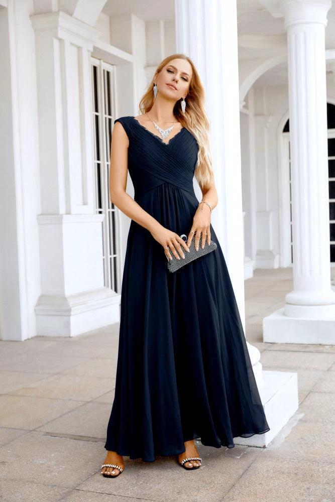 Ladies Chiffon V Neck Sleeveless Floor Length Bridesmaid Evening Dress Wedding Party Evening Dress 28126 - Image 129